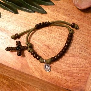 NEW! Rosary Bracelet HANDMADE Brown on Olive